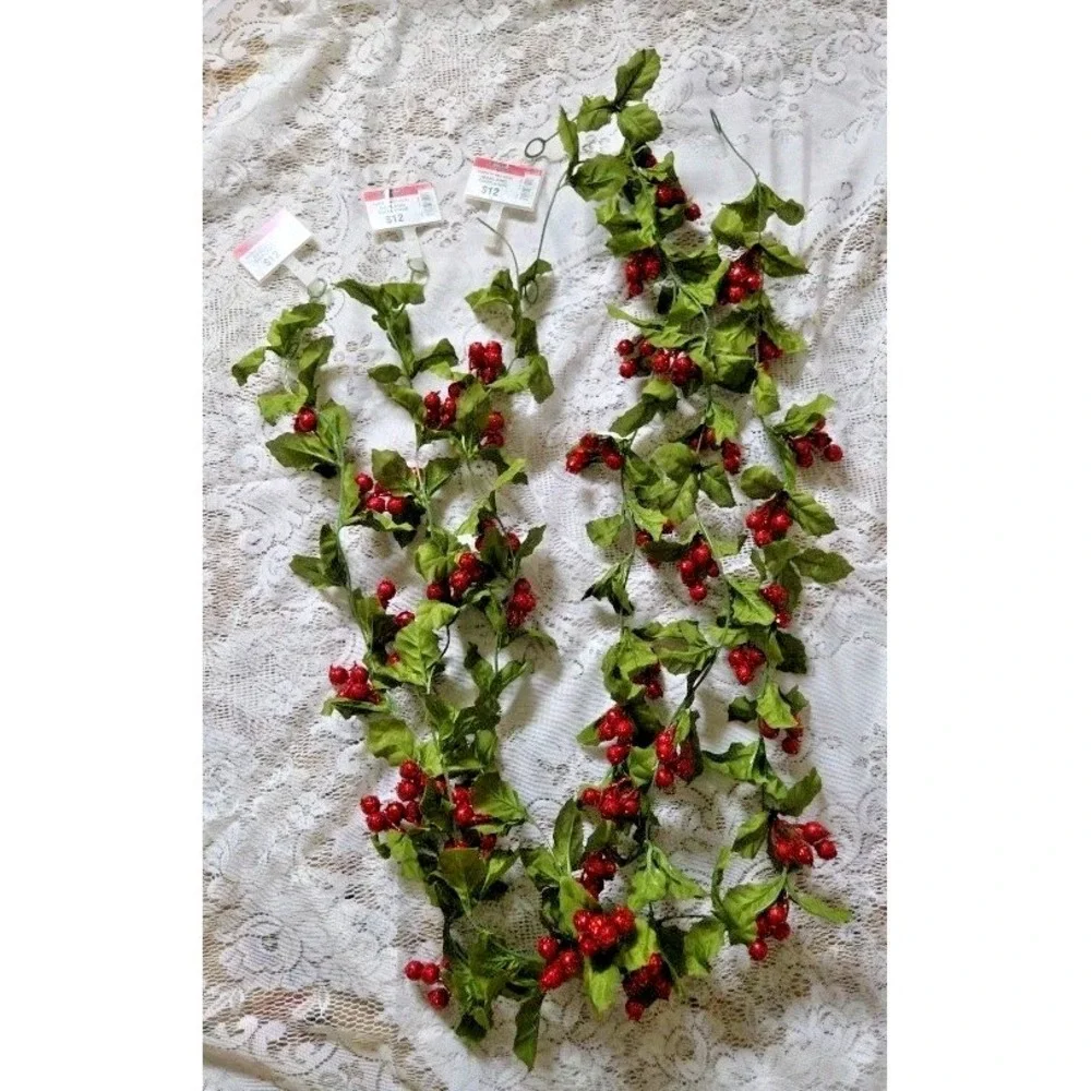Holly Berry Garland‎ By Ashland Green/Red Glitter Berries Artificial 3 X 6ft New